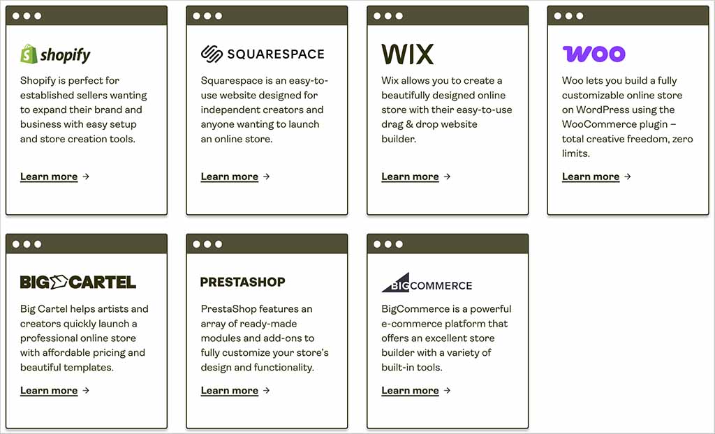Some of Printify's integrations with ecommerce platforms