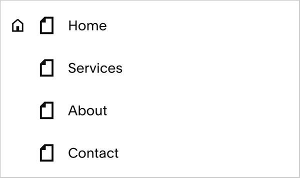 The four key pages we'll use in our small business website: Home, Services, About and Contact.