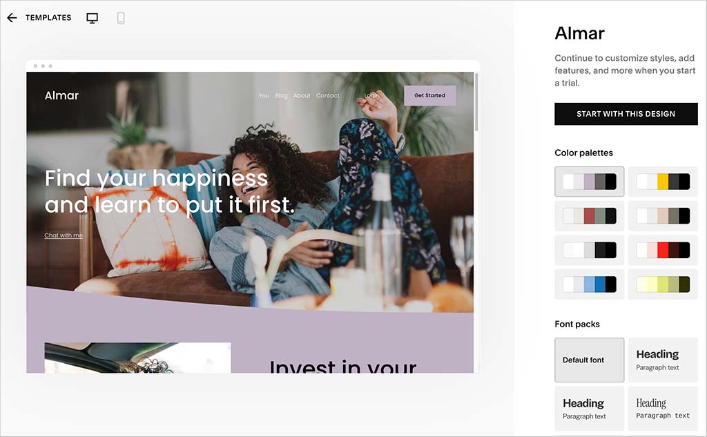 Squarespace's 'Almar' template