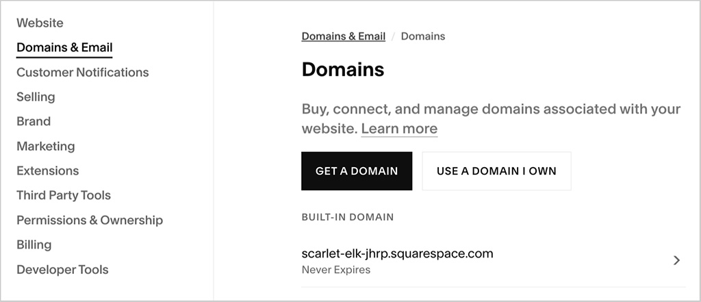 Squarespace domain settings