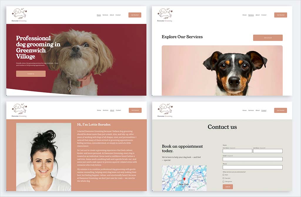 The four pages of my published small business website