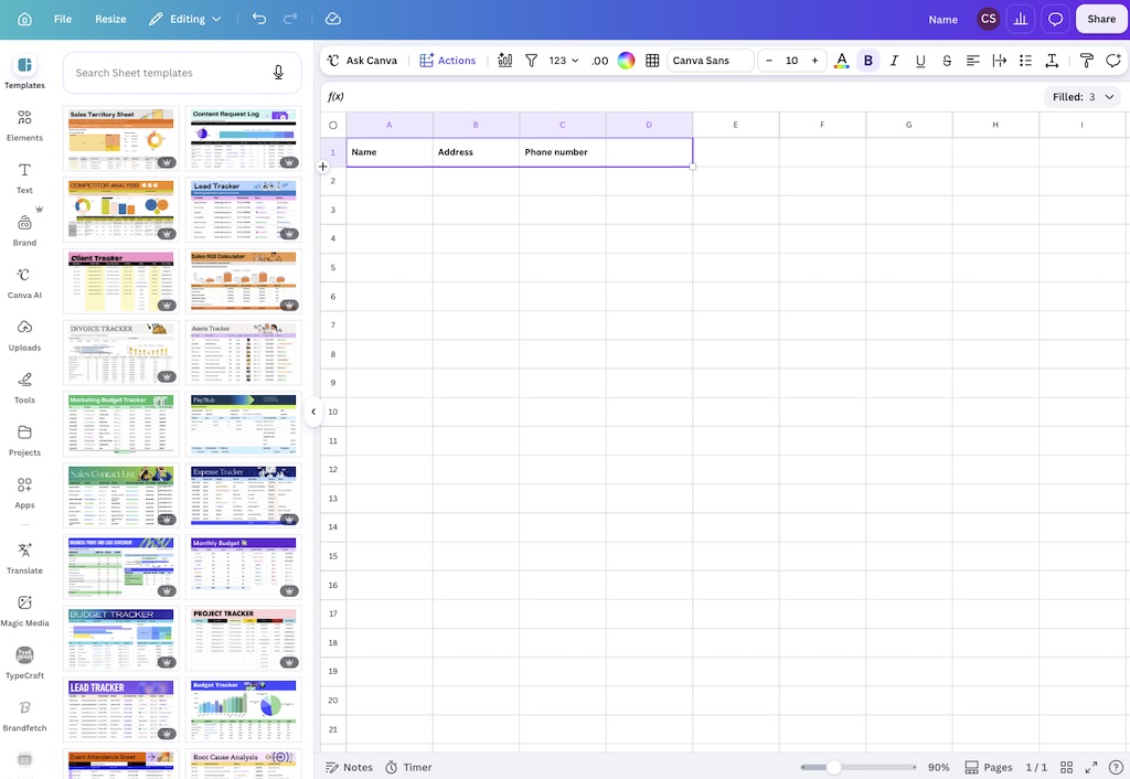 Canva Sheets