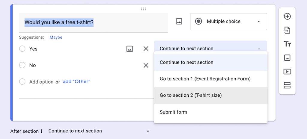 Using conditional logic in Google Forms