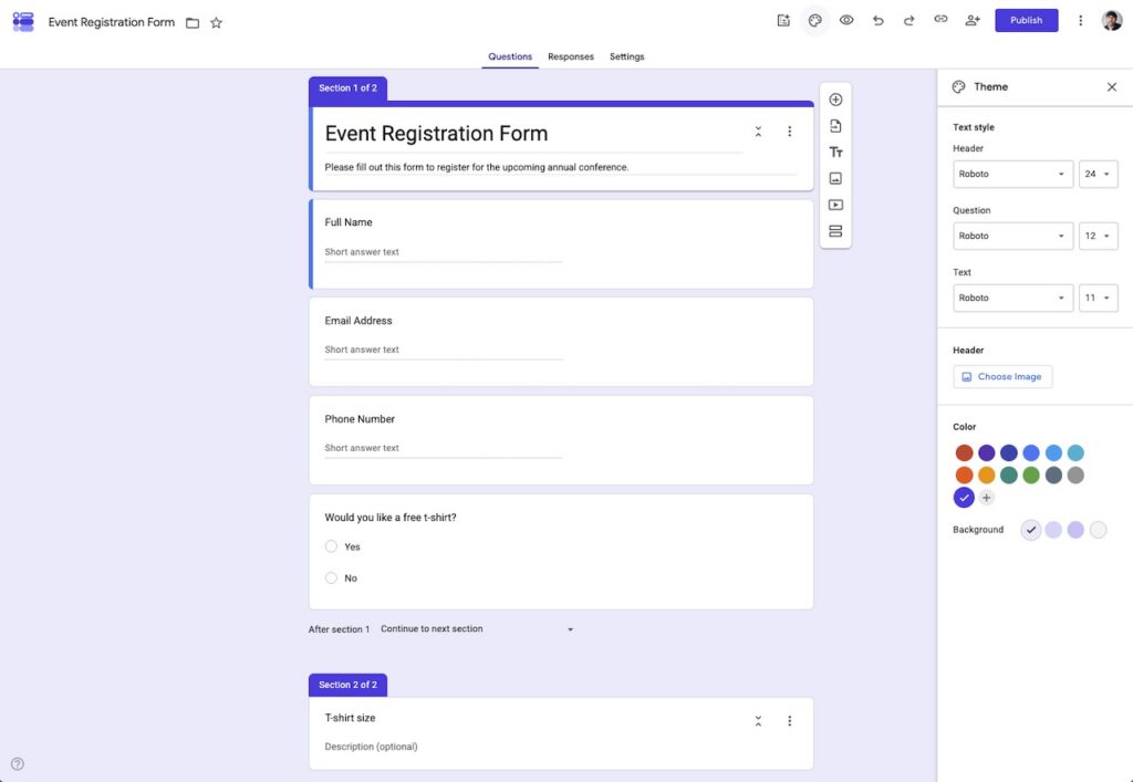 Google Form customization options